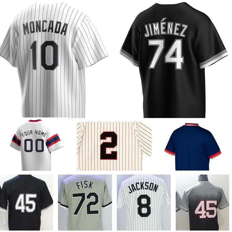 

74 Eloy Jimenez 7 Tim Anderson Player Jersey 79 Jose Abreu 72 Carlton Fisk Nellie Fox Frank Thomas 10 Yoan Moncada Black Player Custom Baseb, Blue;black