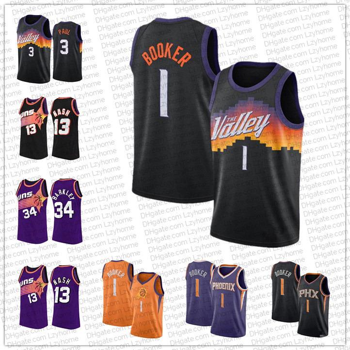 

Stitched Devin 1 Booker Basketball Jersey Vintage Steve 13 Nash Chris 3 Paul DeAndre 22 Ayton Charles 34 Barkley Phoenix Suns Nba&#1, Black;red