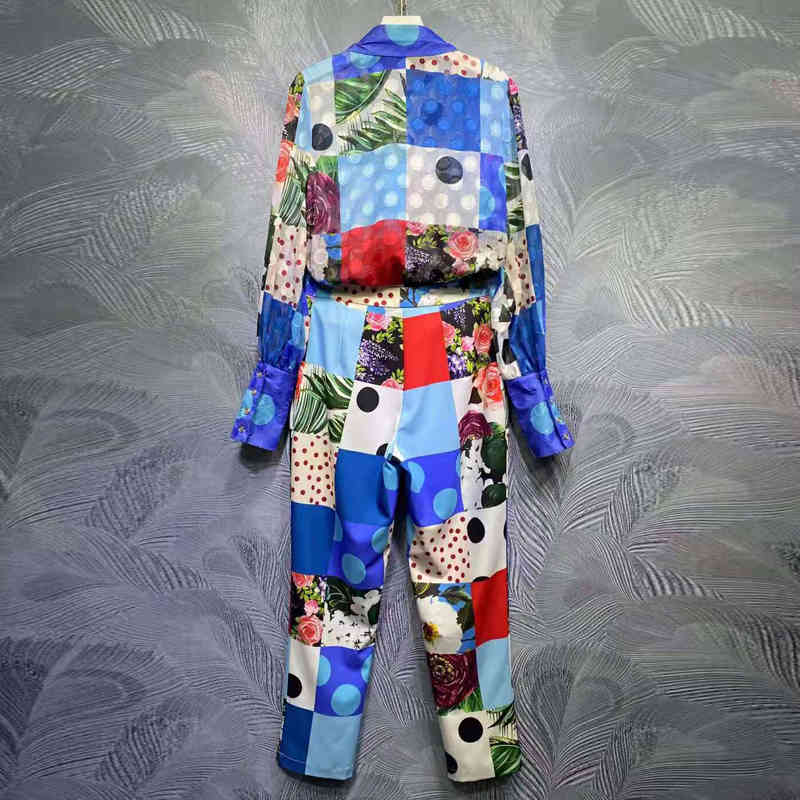 Pantalons SEQINYY Blue Set Summer Spring Fashion Design Féminin Trail de haute qualité Dobby T-shirt + Midi Sicilian Pantalon Impression d'échecs