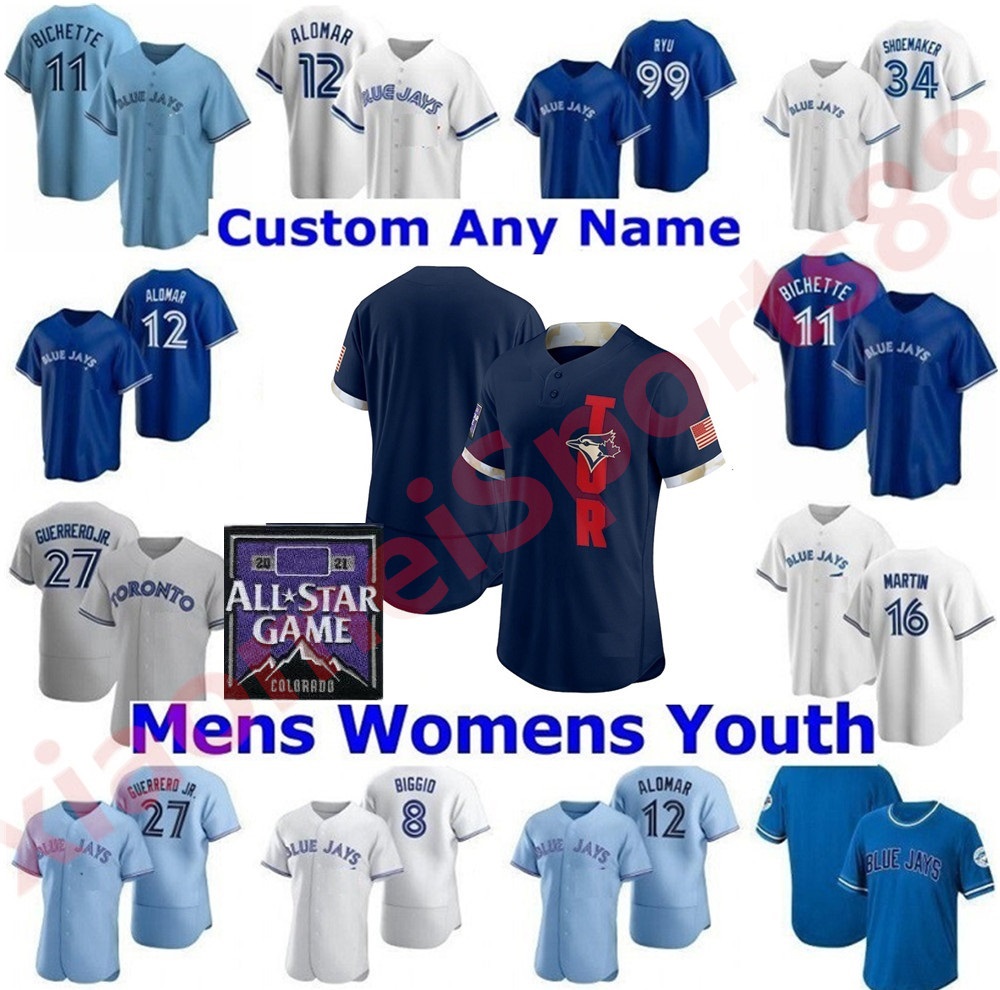 

Toronto Men Women youth 2021 All-Star Game Baseball jerseys Bo Bichette Vladimir Guerrero Jr. Cavan Biggio Hyun-Jin Ryu Yamaguchi Randal Drury, As shown in illustration