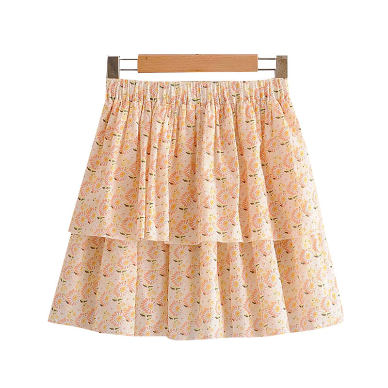 

Women Fashion Floral Print Ruffles Mini Skirt Vintage Elastic Waist With Lining Female Skirts Faldas Mujer 210521, As picture
