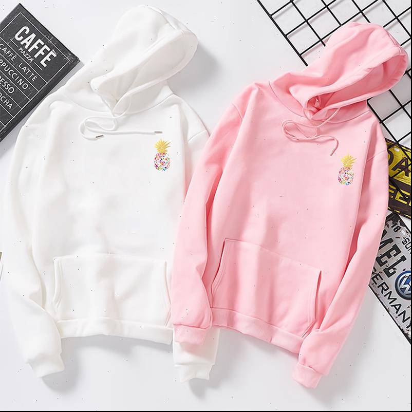

autumn winter long sleeve casual womens hoodies pineapple fruit streetwear blouse moletom pullover sweatshirt, Black