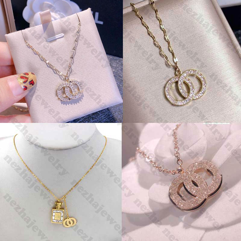 

Titanium Steel Designer Necklace Designer Jewelry C Letter Women Necklace Crystal Diamond Pendant Necklaces 11 Style
