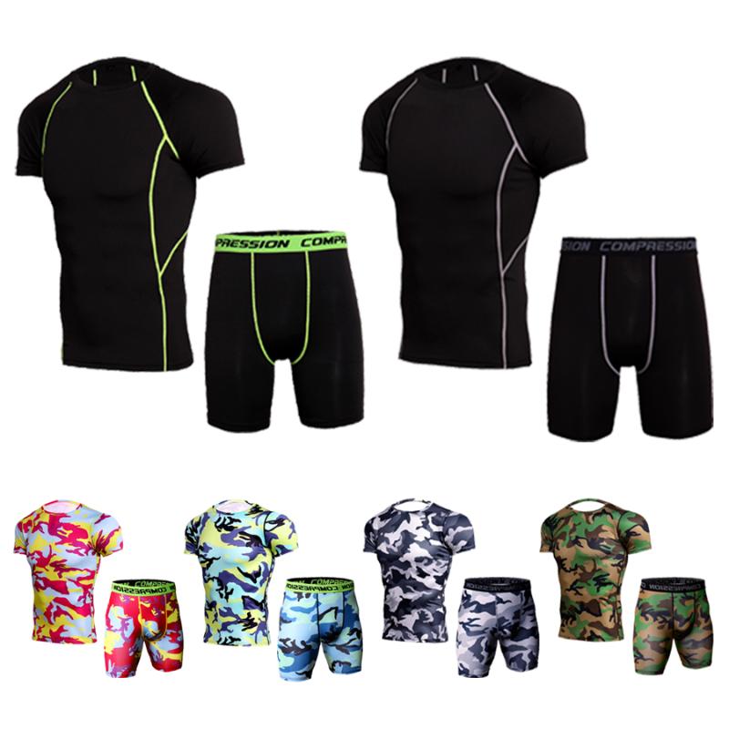 

Running Sets Men's Compression Quick Drying Camouflage Racing Sports Suits Slim Tights Clothing Gym, Black;blue