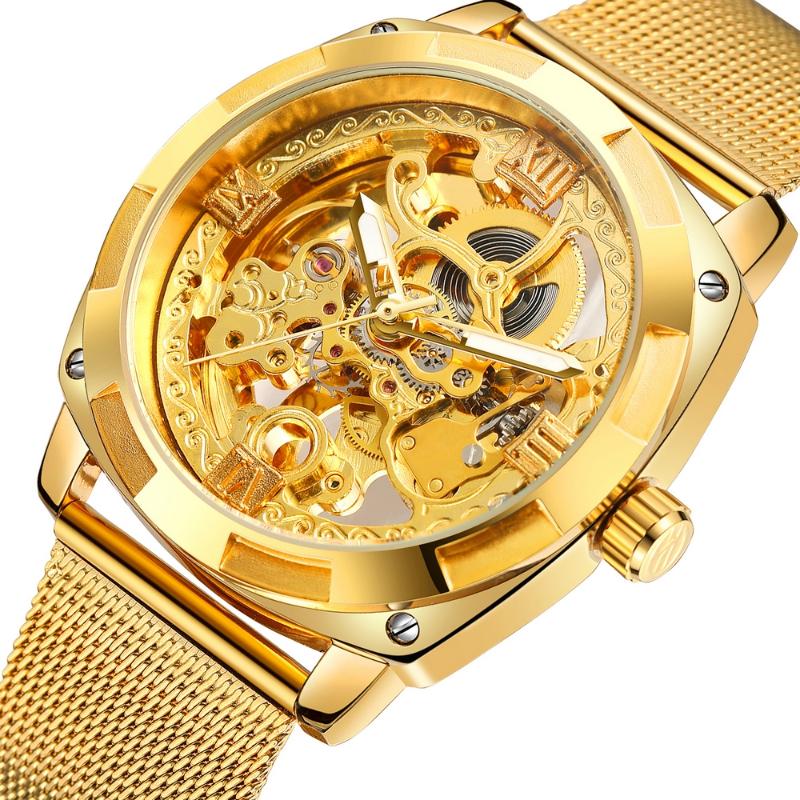 

Wristwatches FORSINING Casual Steampunk Men's Carving Skeleton Auto Mechanical Watches Mesh Band Gift Box Free Ship, Same as the picture
