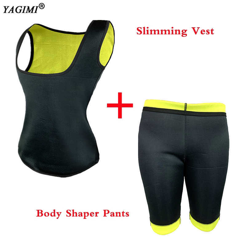 

Vest+Pant 2 Piece Set Neoprene Body Shaper Women' Waist Trainer Slimming Pants and Vest Super Stretch Lose Weight Control Pant 210708, Purple vest