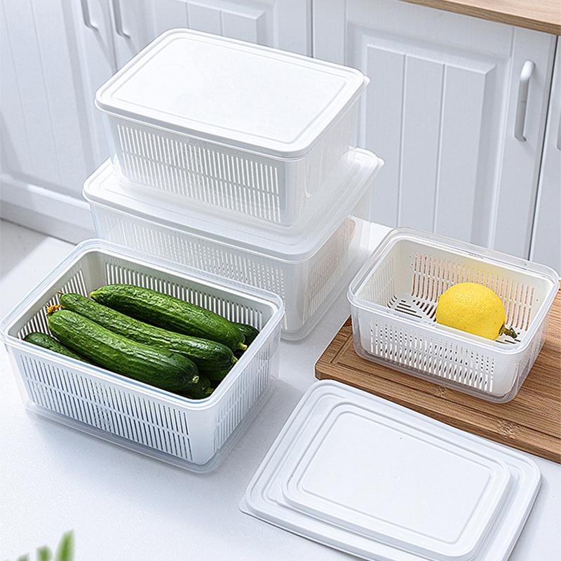 

Storage Bottles & Jars Kitchen Plastic Container Fridge Organization Fresh Vegetable Fruit Boxes With Lid Drain Basket Food