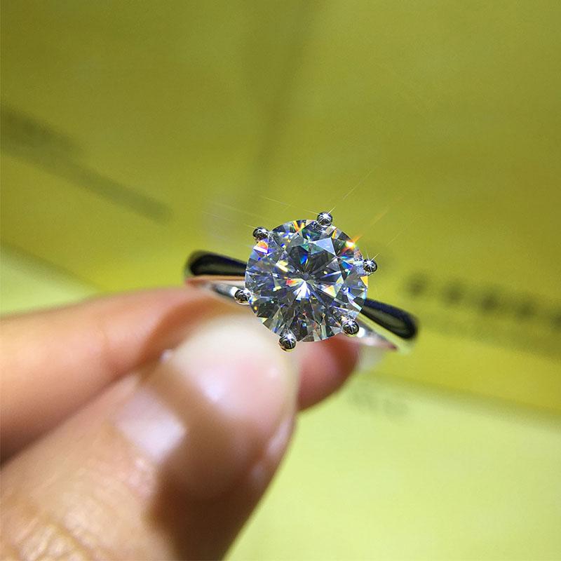 

Cluster Rings 14K White Gold Ring Round Brilliant Cut Moissanite Stone Engagement Anniversary Luxuray Women Gift, Golden;silver