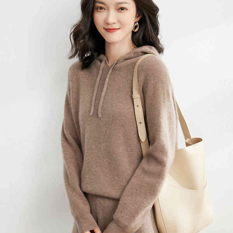 

Women's Sweaters Autumn and winter ladies knit 100% pure wool sweater long-sleeve with low-cut cut, -cut shirt hoodie E5KJ, 1# shoe box
