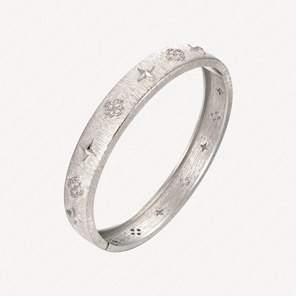 Classic Retro Charm Bracelets Women 18K White Gold Plated Diamond Bangle Bracelet Christmas Gift Fashion Engaged Accessories With Jewelry Pouches Wh
