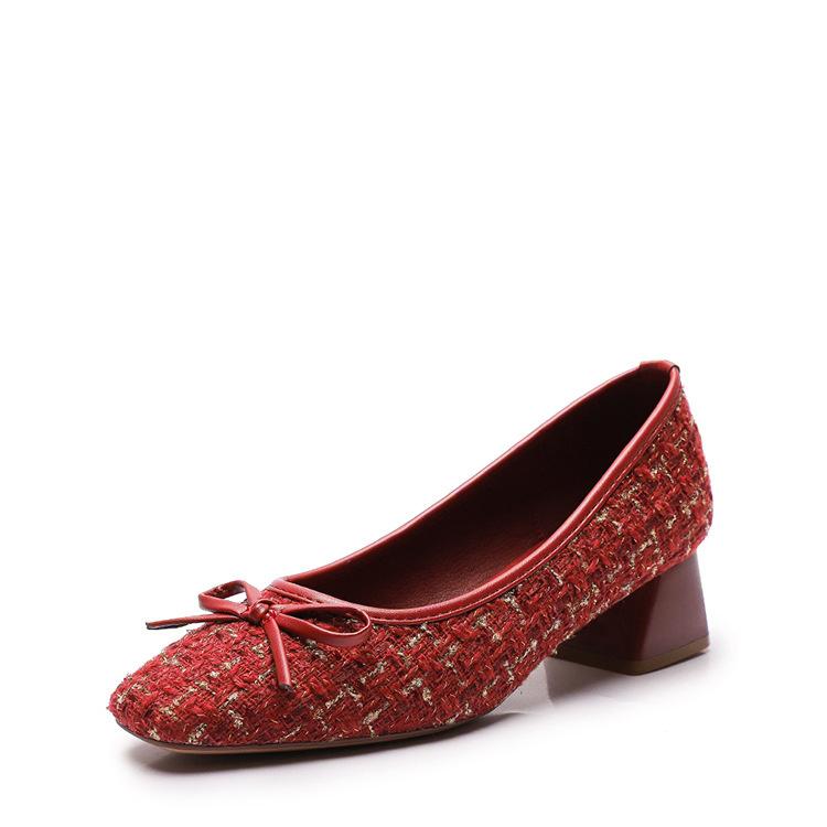 

Dress Shoes Women Fashion Square Toe Thick Heels Pumps Elegant Lattice Weave Cute Bow-tie Pump Office Ladies Versatile Commuting, Black