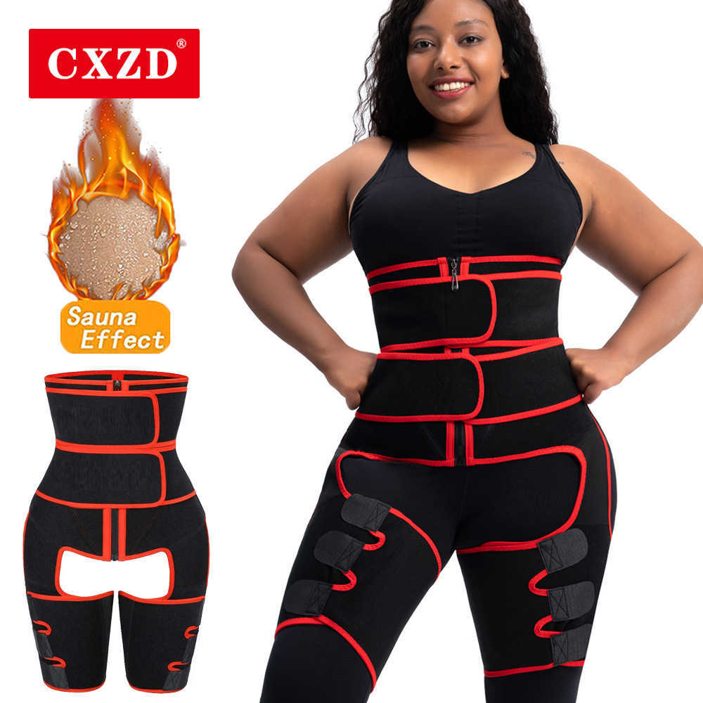 

CXZD 3 in 1 Waist Traine & Thigh Trimmer Belt Women Shapewear Neoprene Sweat Corset Slimming Modeling Strap thigh trainer, 3 in 1-red