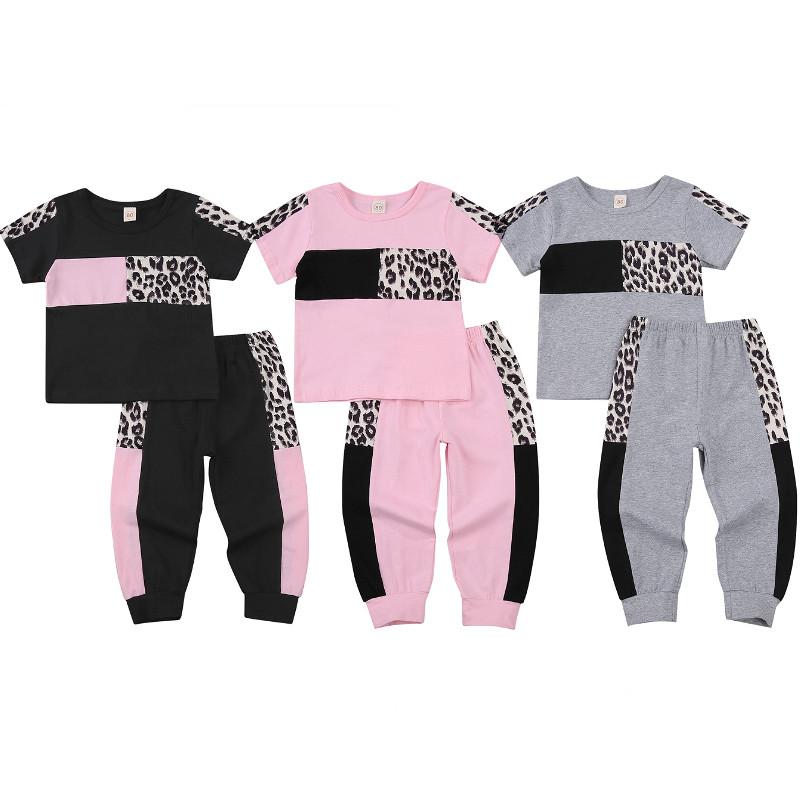 

Clothing Sets Toddler Little Girls Pants 2Pcs Short Sleeve Top Leopard Summer Cotton Tracksuit Clothes