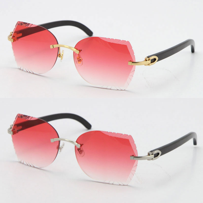 

Factory direct sale Rimless Black Buffalo Horn Sunglasses Carved Diamond Cut Lens Vintage Unisex luxury designer Glasses fashion C Decoration gold frame Adumbral