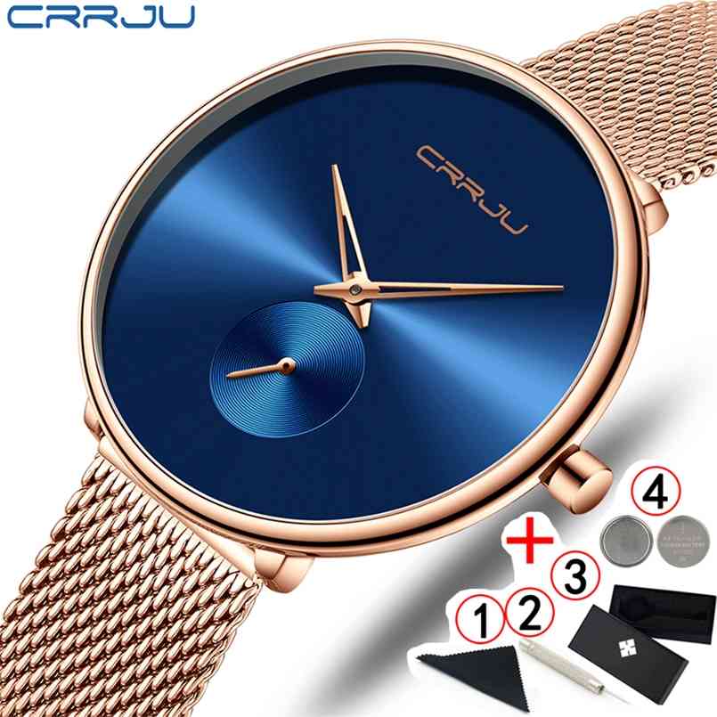 

Women Luxury Brand Watch Crrju Simple Rose Gold Ladies Wrist es Waterproof Female Clock Relogio Feminino 210707, Full-slv-add-tool
