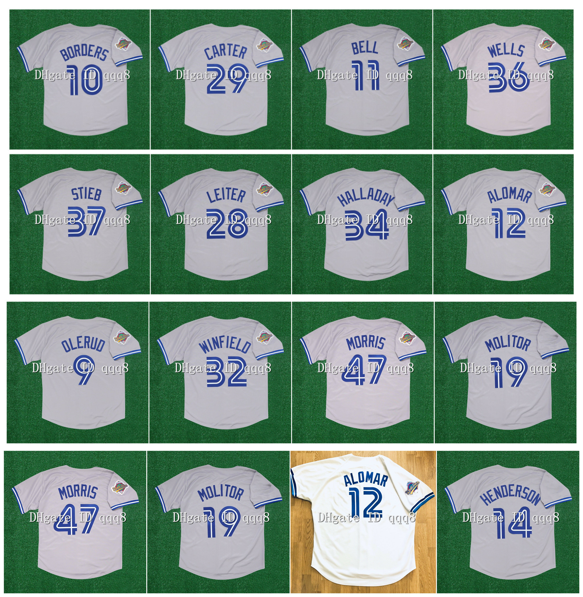 

1992 Retro 29 Joe Carter Jersey 12 Roberto Alomar 11 Derek Bell 37 Dave Stieb 9 John Olerud 47 Jack Morris 32 Winfield Jose Bautista White Grey Vintage Baseball, 1992 world series blue