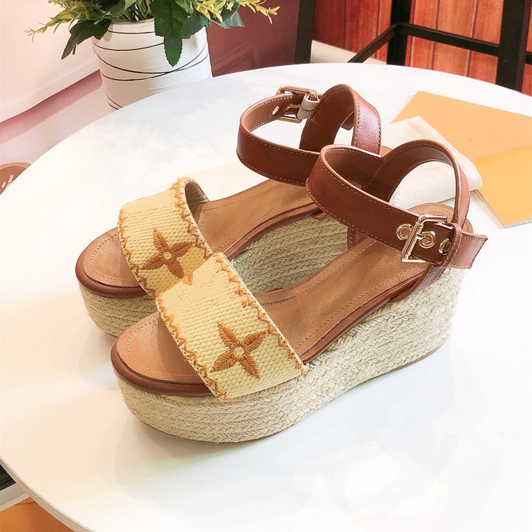 

2021 Classic fashion thick bottom slope heel platform sandals, Extra shoe box