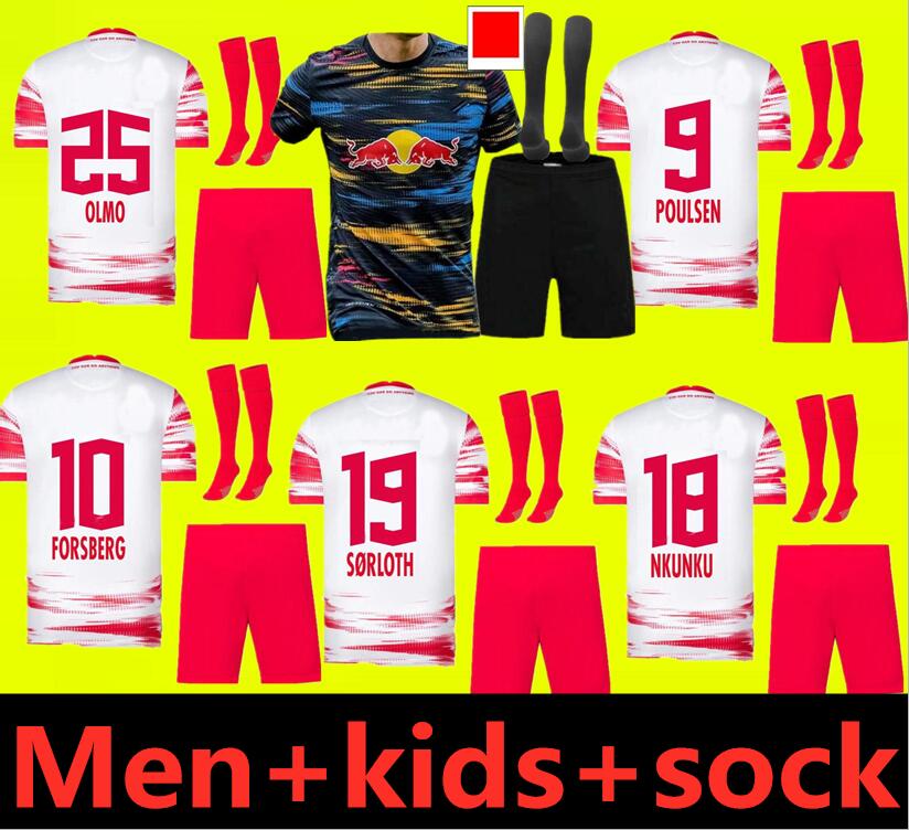 

adult kids kit 21 22 RBL Leipziges Soccer Jerseys SABITZER 2021 2022 SORLOTH NKUNKU FORSBERG Football Shirt ANGELINO POULSEN MEN boys sets camiseta de fútbol, 21/22 home