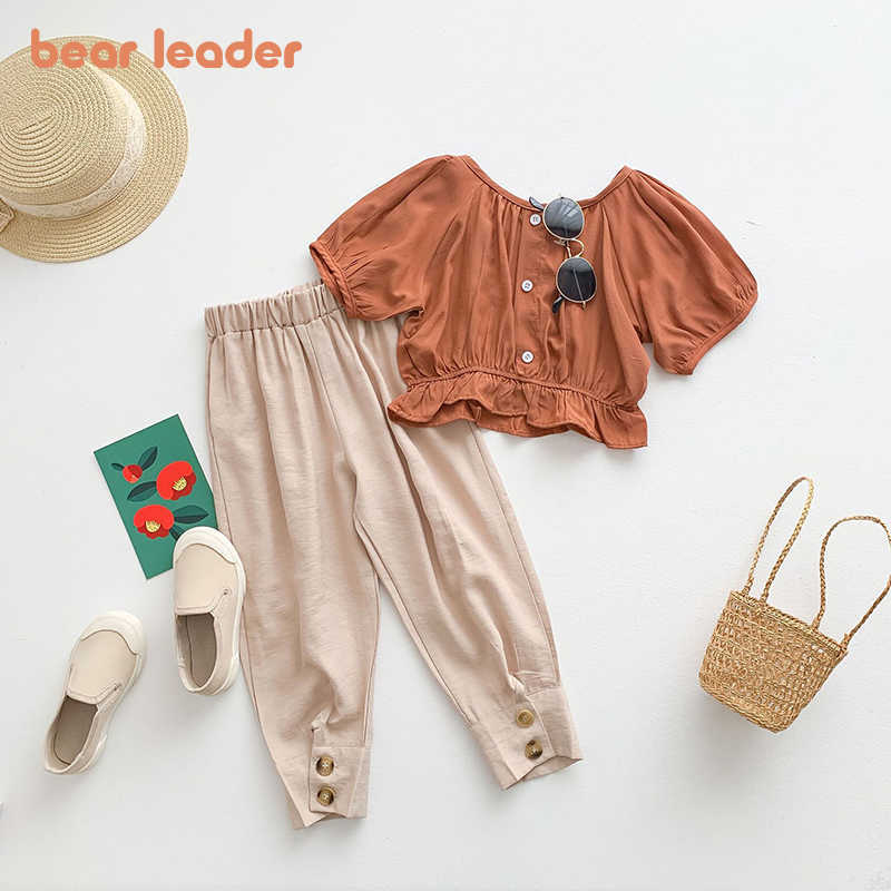

Bear Leader Girls Fashion Clothing Sets Summer Kids Baby Ruffles Blouses And Pants Outfits Korean Style Casual Suits 2-7Y 210708, An099