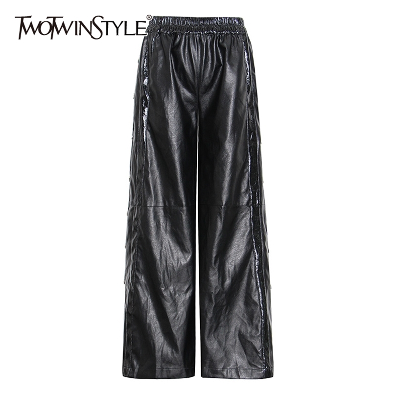 

Casual Loose Leather Pants For Women High Waist Large Size Black Wide Leg Trousers Female Fall Fashion 210521