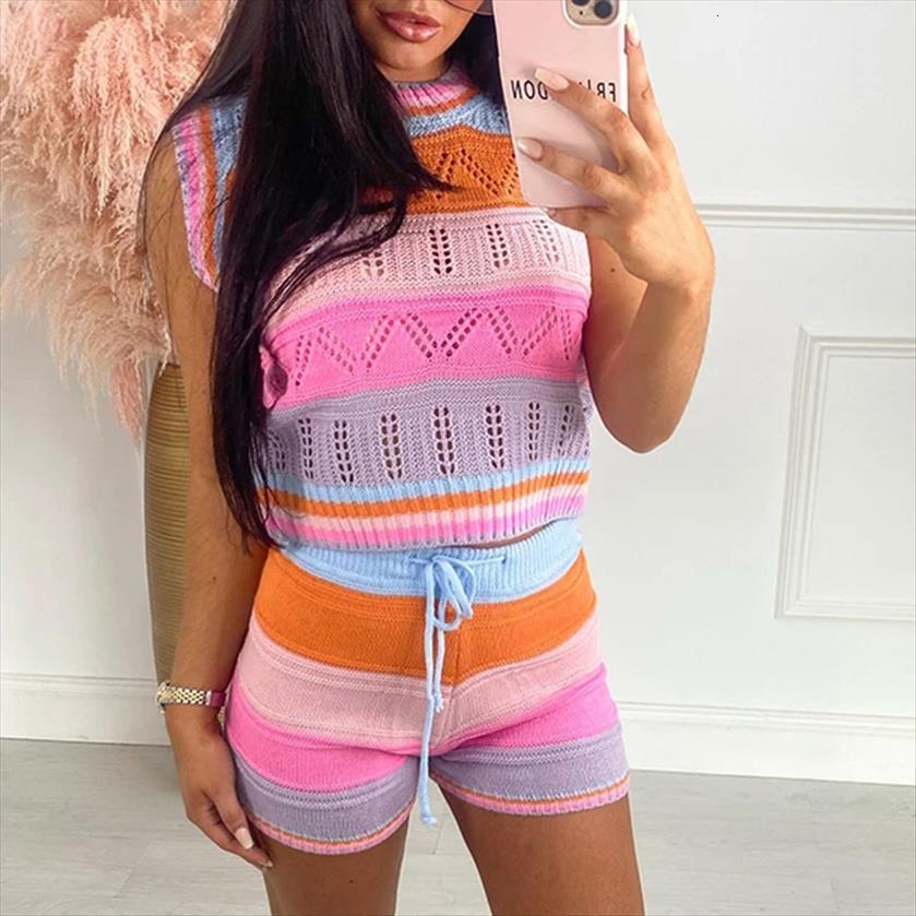 

Zoepo Slim Panelled Knitted Womens Tracksuits Suits Fashion O Neck Sleeveless Suit Elegant Elastic Waist Shorts Female Ladies, Gray