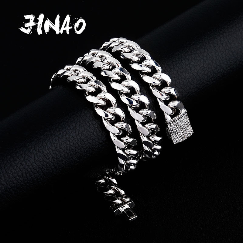 

JINAO 10&12MM High Quality Smooth Necklace Hip Hop Miami Iced Out Cuba Chain with Cubic Zirconia Jewelry For Gift Men and Women X0509