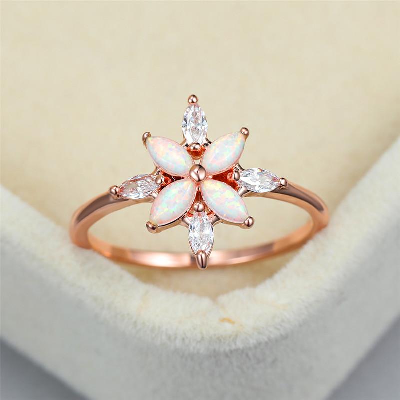 Wedding Rings Vintage Female White Crystal Opal Ring Charm Rose Gold Color For Women Cute Bridal Flower Thin Engagement-image-711415163
