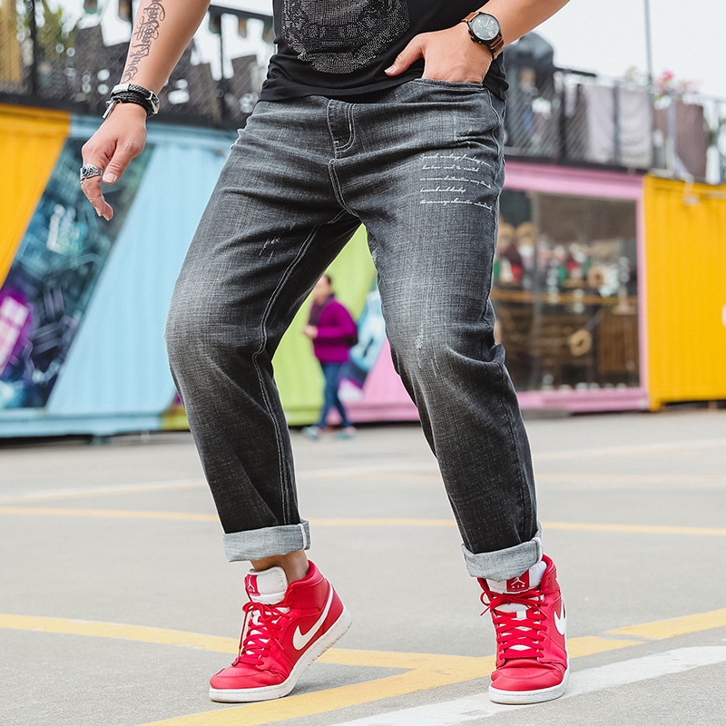 

Jeans Men Large Size Loose Fit Stretch Denim Trousers Big Fat Male Cowboy Pants 42 44 Oversized Plus Size 4XL 5XL 6XL 210518, Black