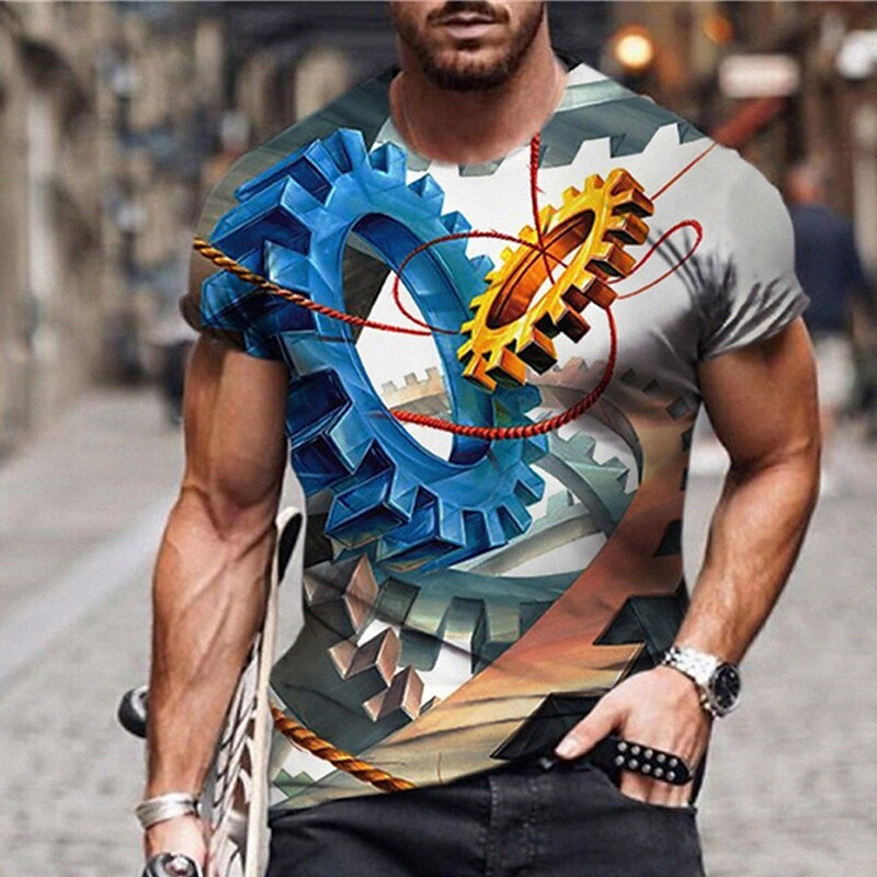 Men's Unisex T shirt 3D Print Graphic Prints Machine Crew Neck Street Daily Print Short Sleeve Tops Casual Designer Big and Tall Sports Blue
