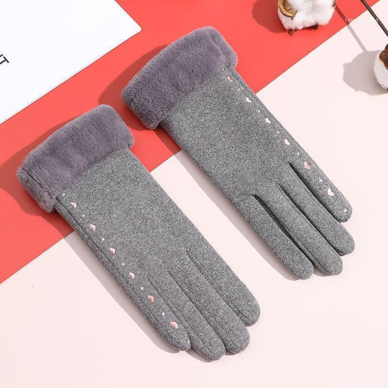 

Five Fingers Gloves Women Winter Keep Warm Touch Screen Plus Velvet Inside Heart Embroidery Female Cotton Elegant Soft Drive Gloves1