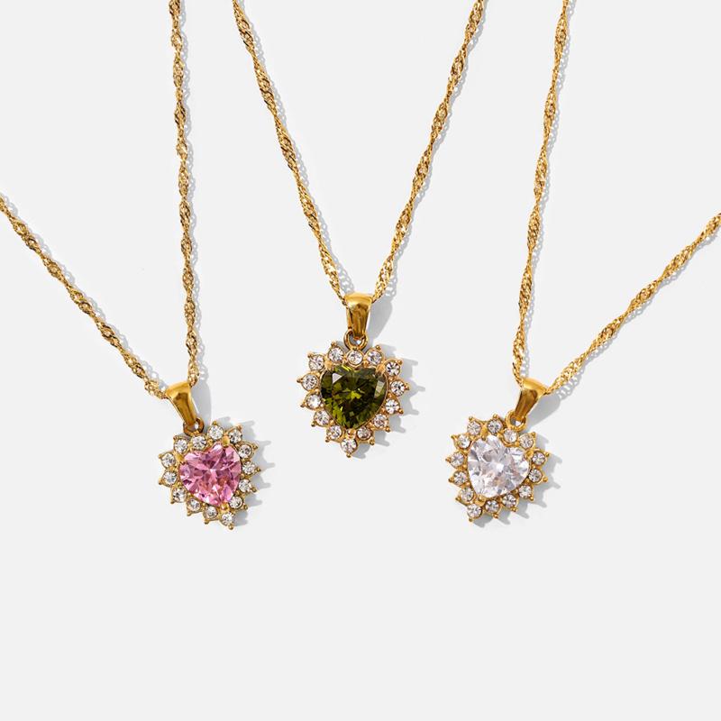 

Pendant Necklaces Stainless Steel Valentine's Day Necklace 18K Real Gold Plated Heart Micro Pave Multicolour Cubic Zirconia 41.5cm Long, 1 P