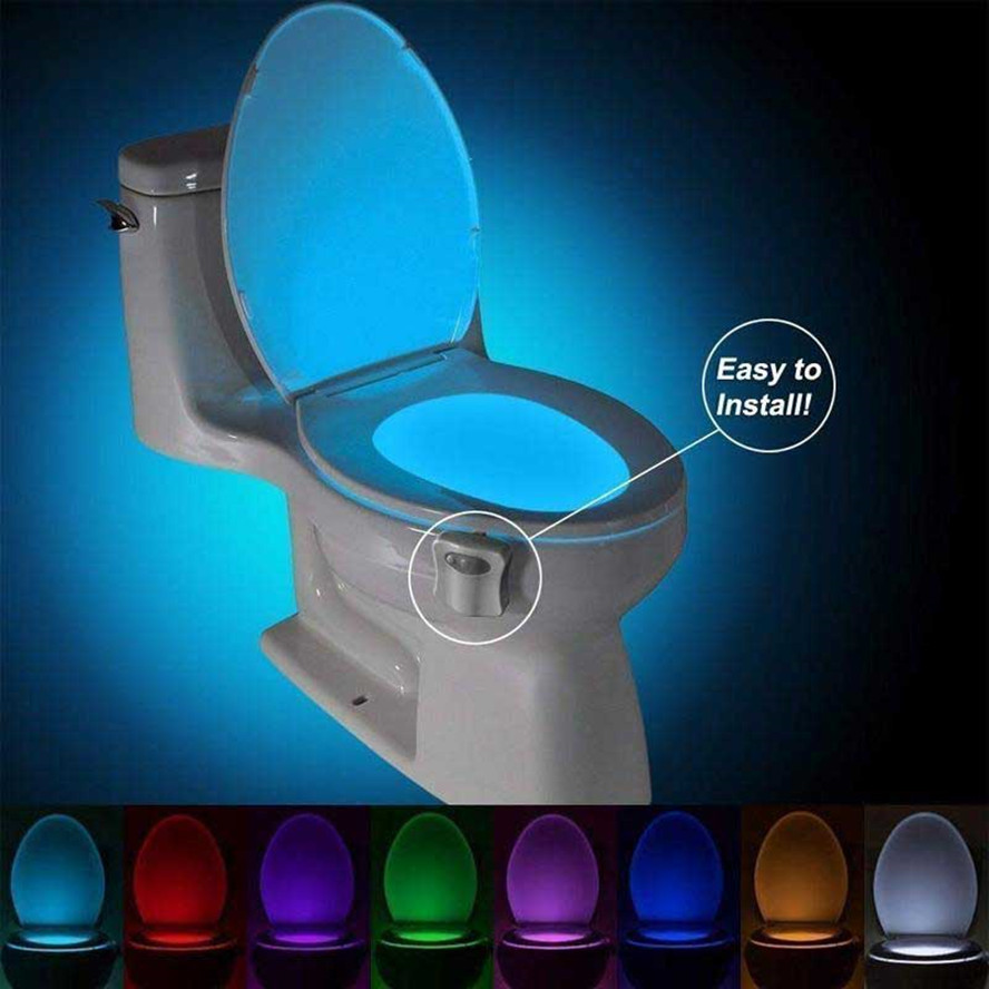 

Toilet Night Light LED Lights Smart Bathroom Human Motion Activated PIR 8 Colours Automatic RGB Backlight for Toilets Bowl Lamp