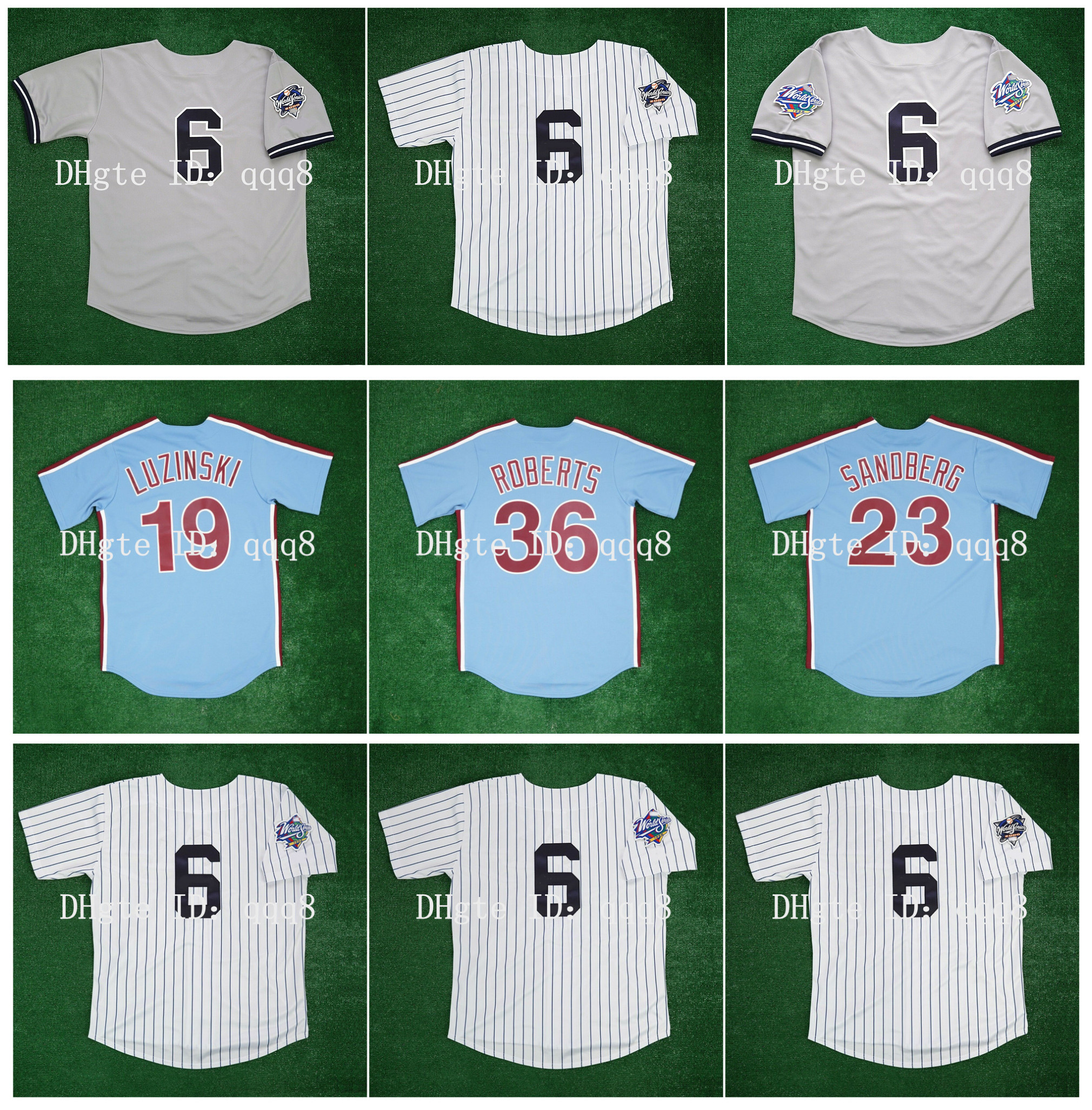 

Retro 19 Greg Luzinski Jersey 23 Ryne Sandberg 36 Robin Roberts 6 Joe Torre White Grey Blue Vintage Baseball, As pic