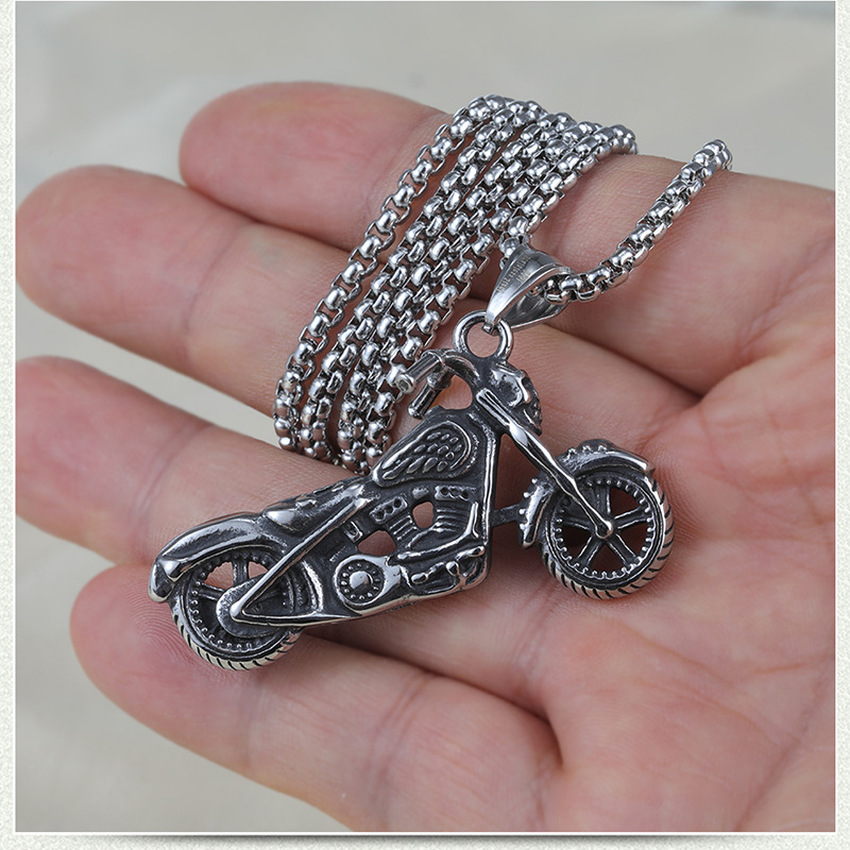 

Death Motorbike Necklace Stainless Steel Ancient Silver Motorcycle Pendant Men Fashion Jewelry Will and Sandy