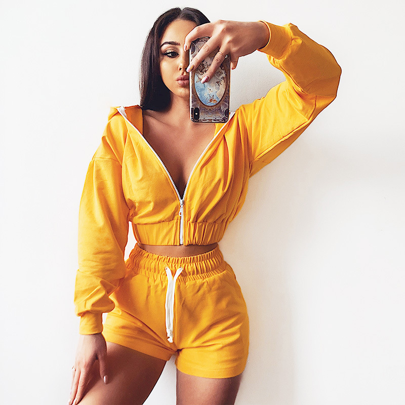 

Paris Girl Cardigan Zipper Hooded Jacket Shorts Suit Women' Sweatsuit Casual Fashion Sports Home Tracksuit Set Two Pieces Sets 210524, Pink