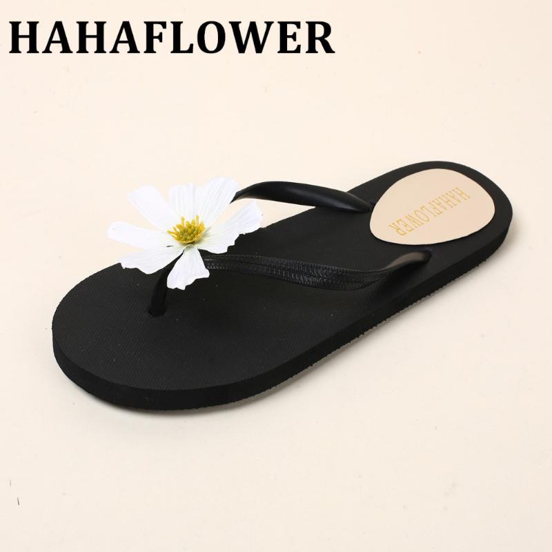 

Slippers HAHAFLOWER Bohemia Flowers Woman Beach Flip Flops Summer Style Slides Slip- Resistant Flat Shoes, Black