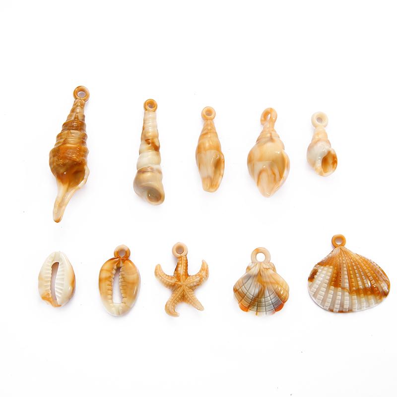 

Charms 12-50Pcs 30g Mix 10Styles Acrylic Shells Conch Starfish Shapes Beads Charm Pendant For Bracelet Necklace DIY Jewelry Making, Bronze;silver
