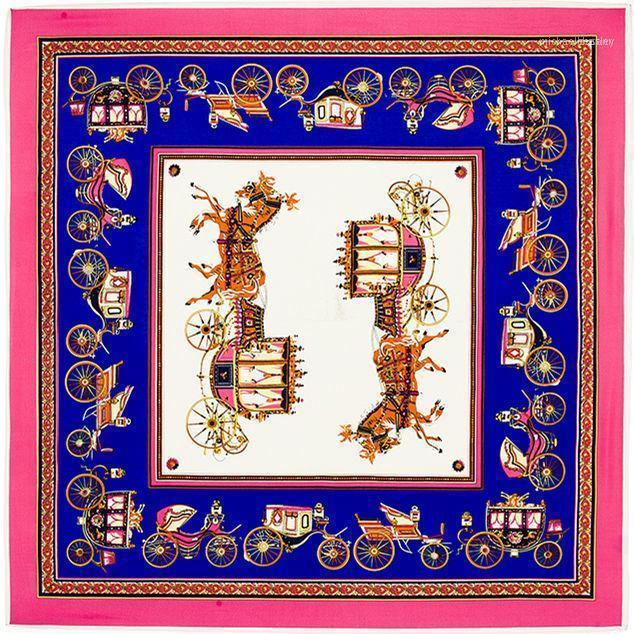 

100cm*100cm 100% Twill Silk Euro Brand Horse And Carriage Women Square Scarf Spring Femal Scarves Shawl 31111