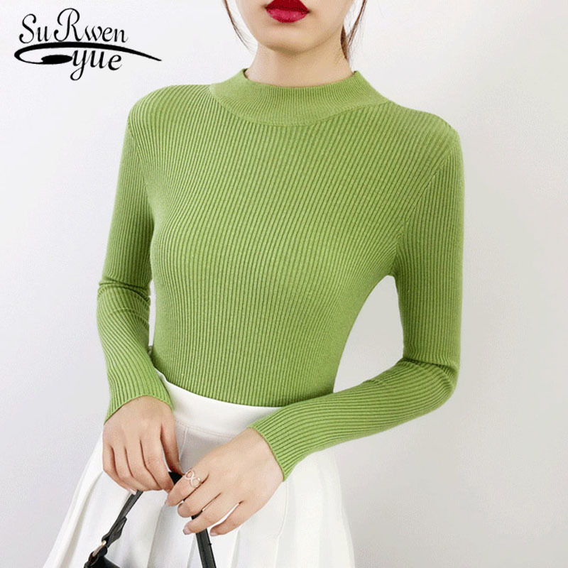 Long Sleeve Turtleneck Knitted Sweaters Casual Solid Pullover Women Autumn Winter Fashion 6365 50 210508