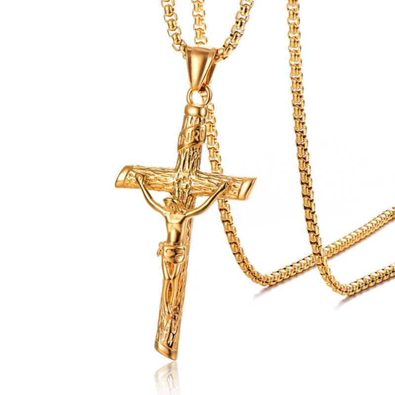 

Pendant Necklaces Hip Hop Rock Stainless Steel INRI Crucifix Jesus Cross For Men Jewelry Drop, Silver