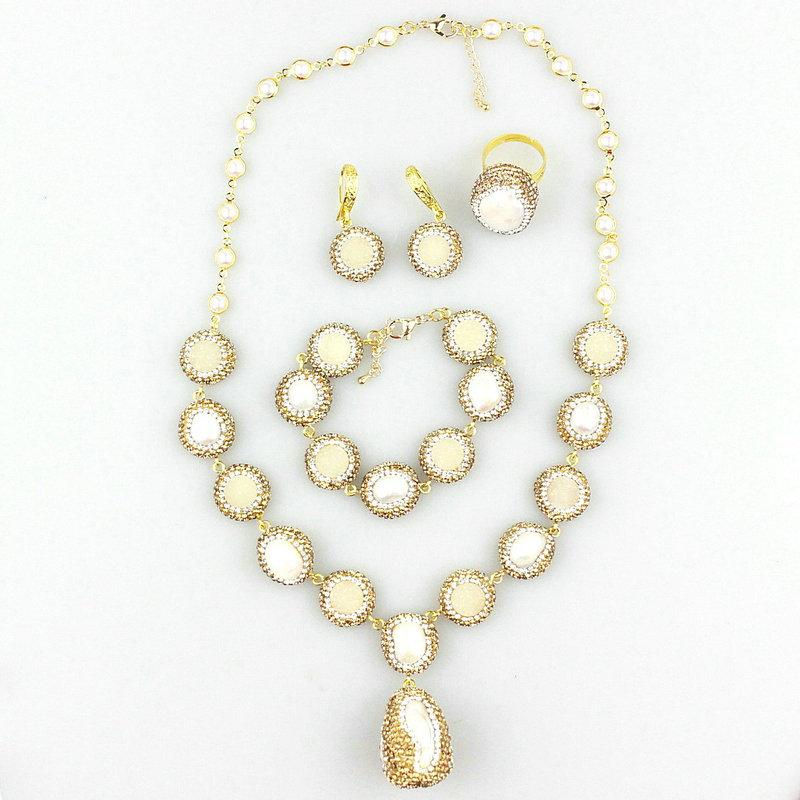 

Earrings & Necklace 1set/pk Crystal Druzy/pearl Component Jewelry Set ,beautiful Whole Jewelry,Cocktail Party Wholesale, Silver