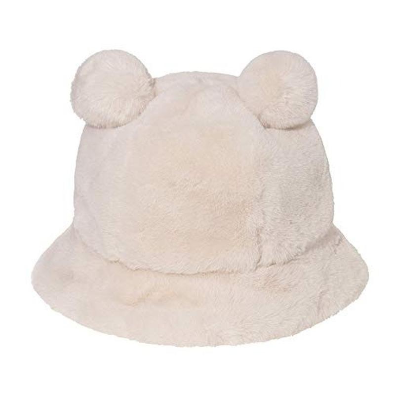 

Berets Bear Plush Hat Autumn Winter Fisherman Lovely Soft Warm Thickened Basin Cap, White