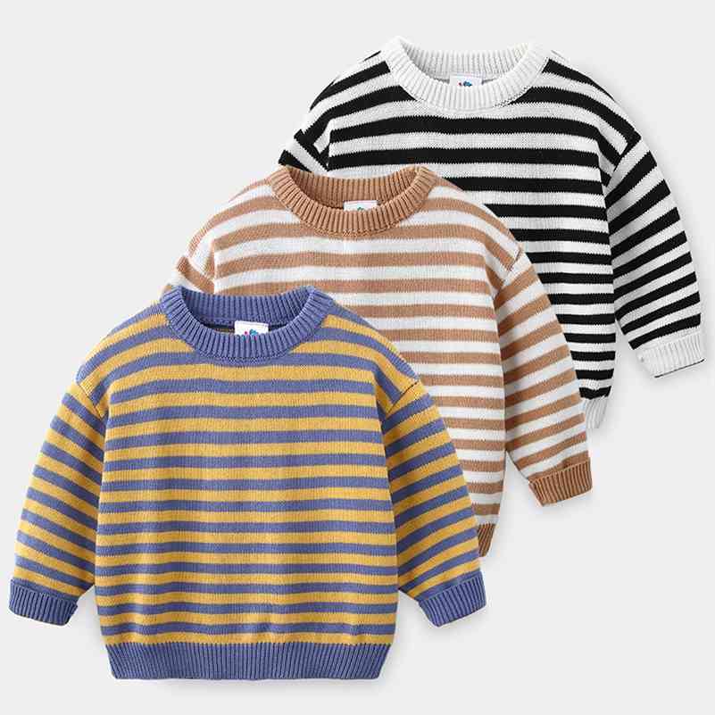 

Spring Autumn Winter 2-10 Years O-Neck Knitted School Student Color Patchwork Striped Handsome Sweaters For Baby Kids Boys 210414, Black