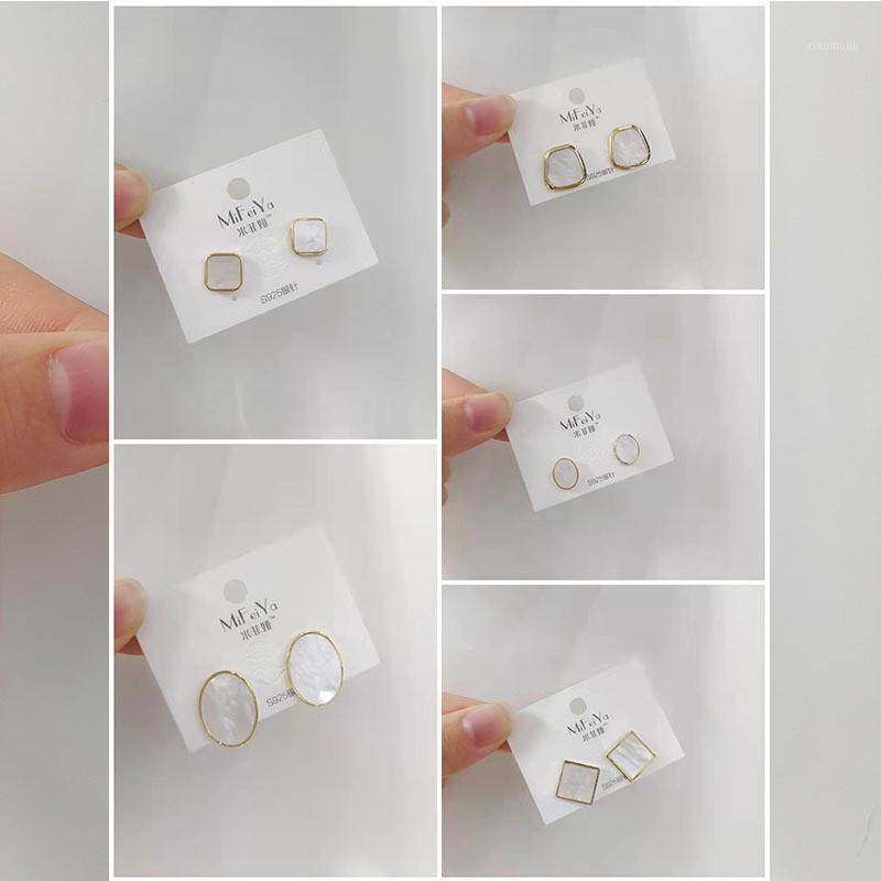 

Stud Milan Girls 925 Silver Needle Earrings Square Geometry Contrast Color Acrylic Fashion Simple Temperament Ear Jewelry