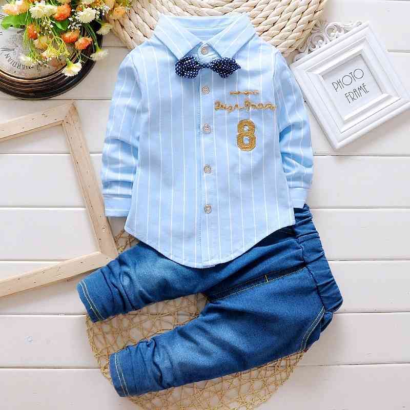 

Kids Boys Clothes Baby Casual Bow Tie Shirt+Pants 2pcs Sets Summer infant Denim Outfits Children Suits Toddler Clothing BC1219 201127, Blue