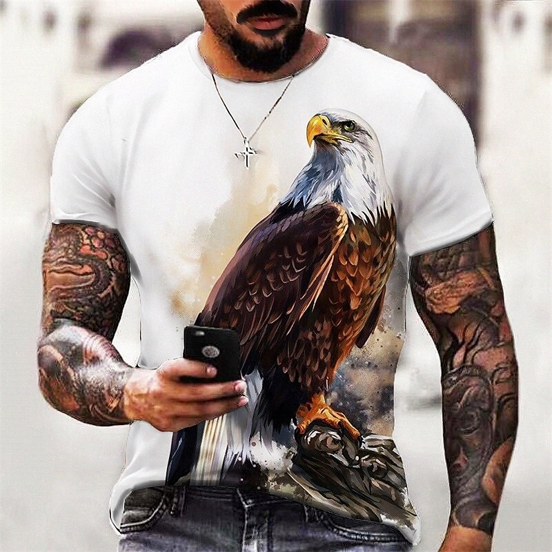 T-shirt Hommes 3D Imprimer Graphique oiseau Cou de l'équipage Daily Sports Imprimé à manches courtes Casual Classic Designer Grand et grand blanc