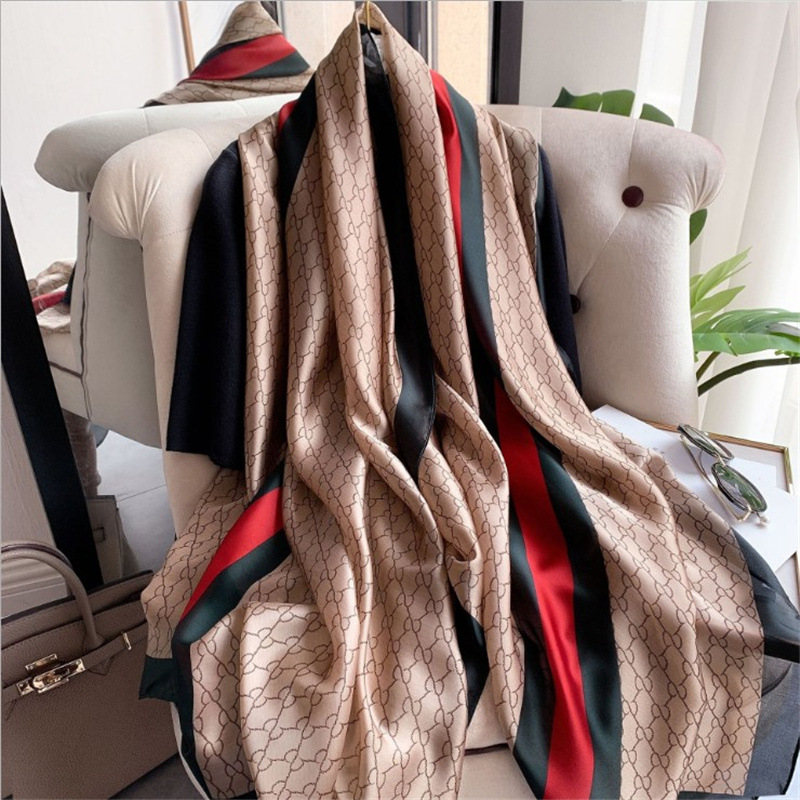 

Scarves Womens Letters Silk-like Korean-Style Fashionable Sunscreen Beach Air Conditioning Silk Long Spring and Summer Travel Scarf No. 3