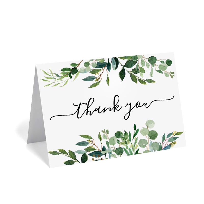 

Gift Wrap 4.25x5.5"Greenery Leaves Thank You Cards (Bulk 10-Pack) And White Envelopes Set For Birthday Party, Baby Shower, Weddings Favors
