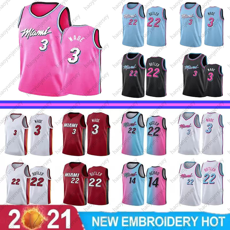 

Dwyane 3 Wade Basketball Jersey Jimmy 22 Butler Kyle 7 Lowry Tyler 14 Herro Bam 13 Adebayo 55 Robinson New Season Miamis Jerseys, Black;red