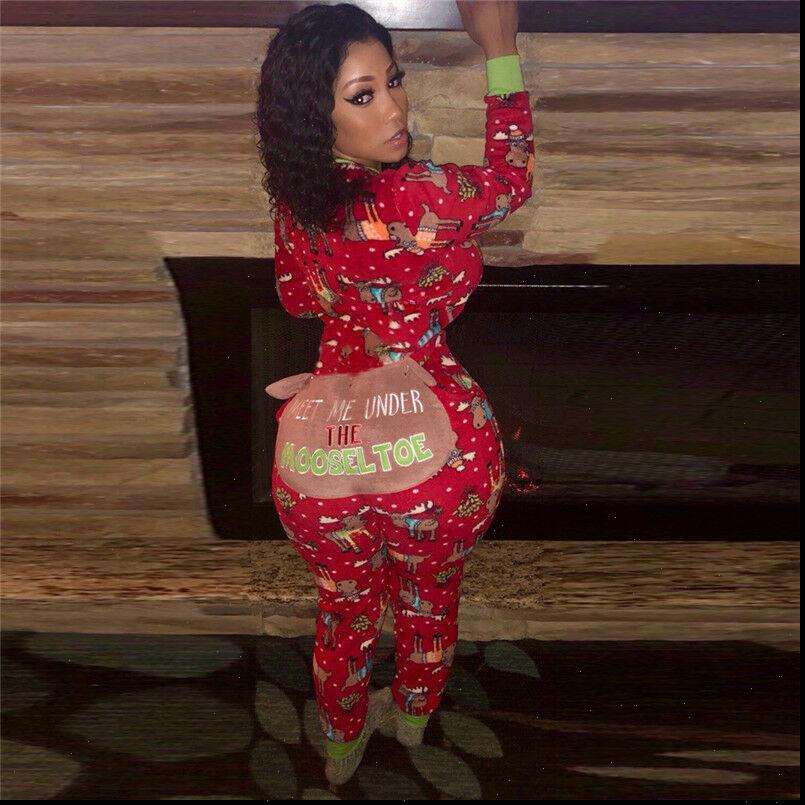 

christmas autumn womens romper long sleeve red print pants bodycon clotheses, Black;white